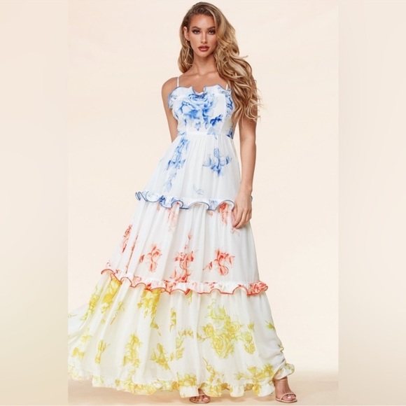 L'ATISTE Dresses & Skirts - NWT Latiste Women’s White and Colorful Tired Maxi Dress
